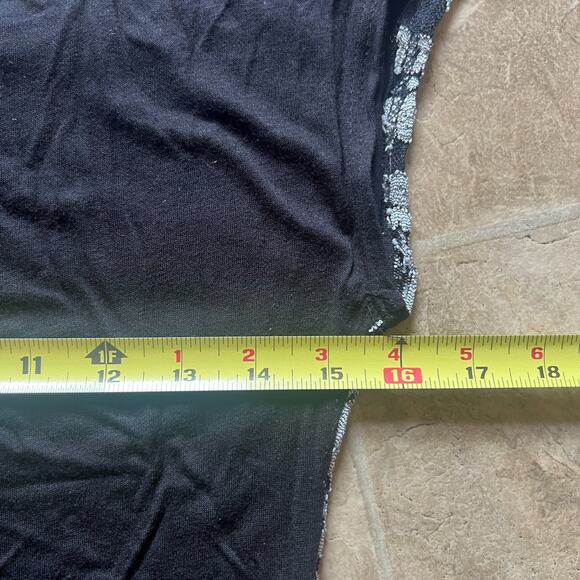 Vtg Y2K Panhandle Slim Top M Black Silver Floral Whimsigoth Fairy Goth McBling - Picture 6 of 6